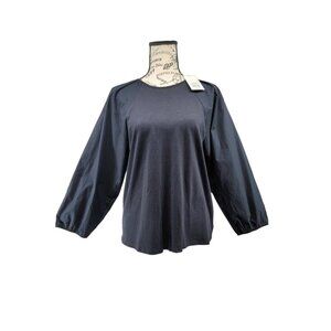 A New Day 100% Cotton Keyhole Blouse Black Small